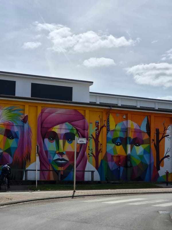 Vibrant geometric mural spotted on Esch-sur-Alzette building facade