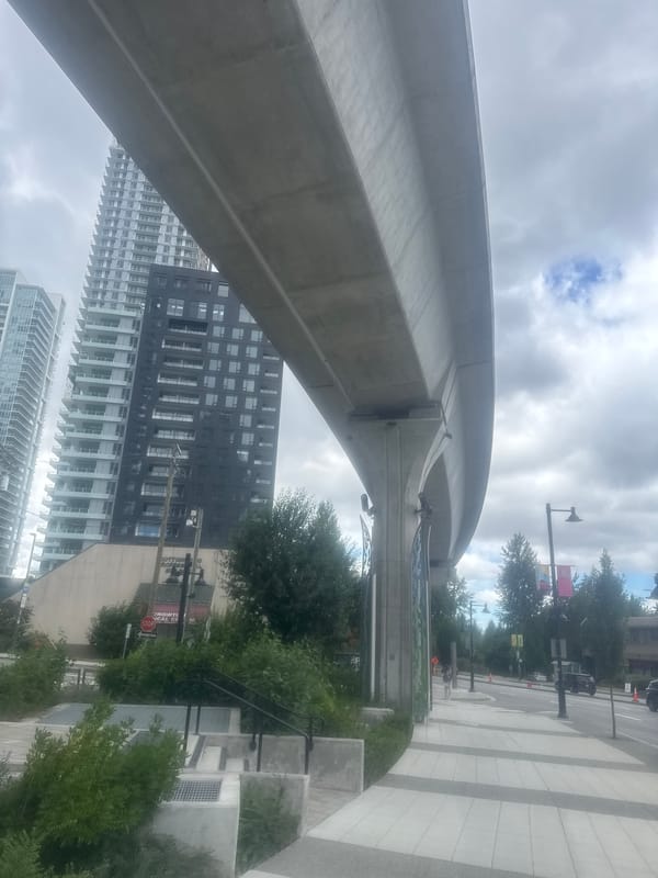 SkyTrain corridor and high-rise development along Lougheed Highway, Coquitlam