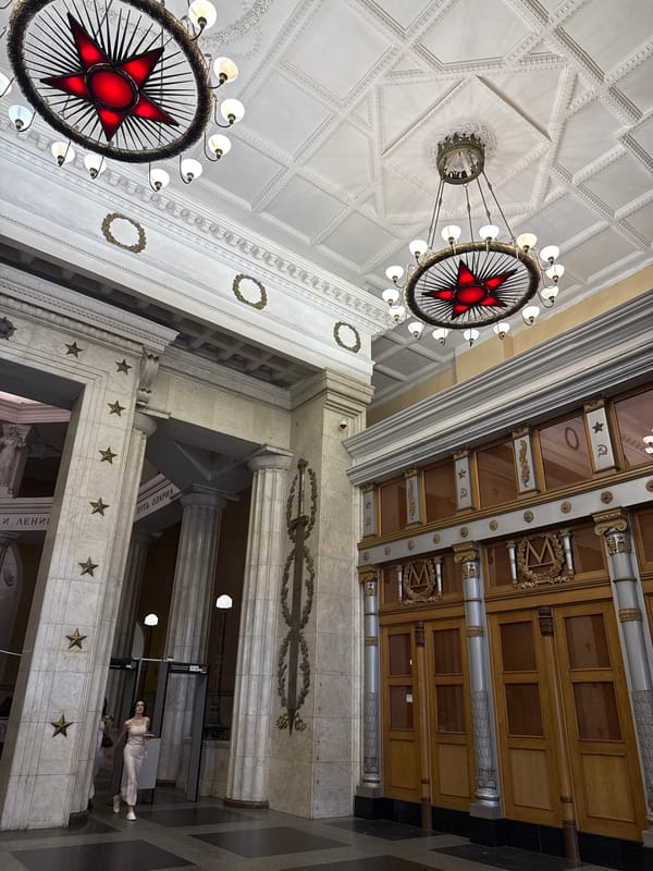 Moscow metro halls and city streets on a summer morning