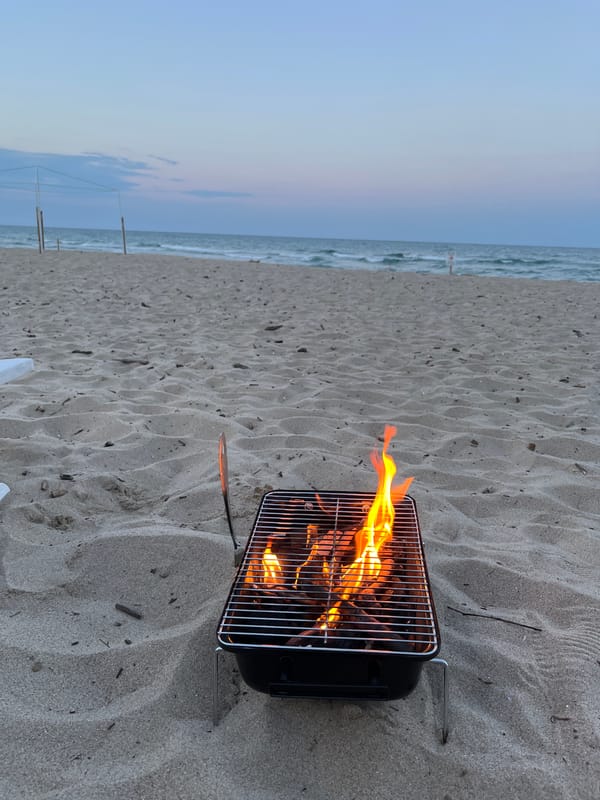 Beachside grilling at dusk on the Black Sea coast