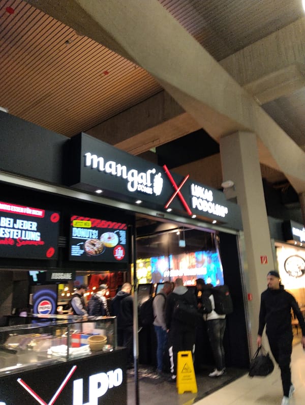 Customers queue at Podolski doner restaurant in Cologne