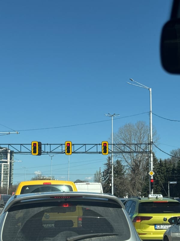 Red traffic lights observed in Sofia street scene