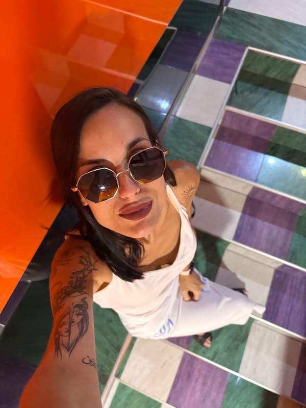 Woman takes selfies at entertainment venues in Pleven, Bulgaria
