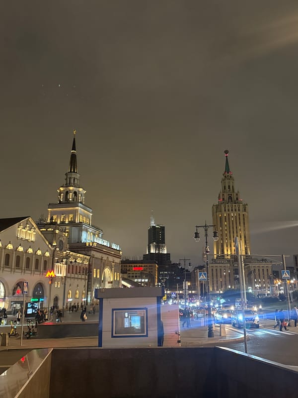 Moscow's three-station square and Metro, after dark