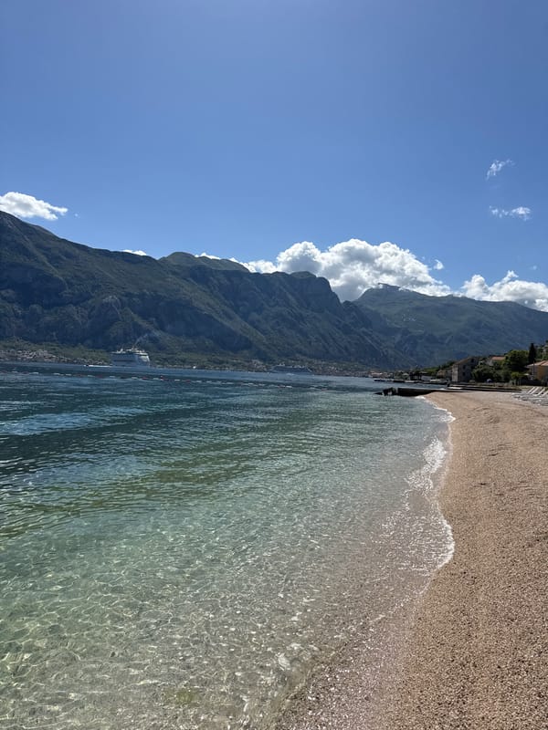 Morning beach scenes documented in Prčanj, Montenegro