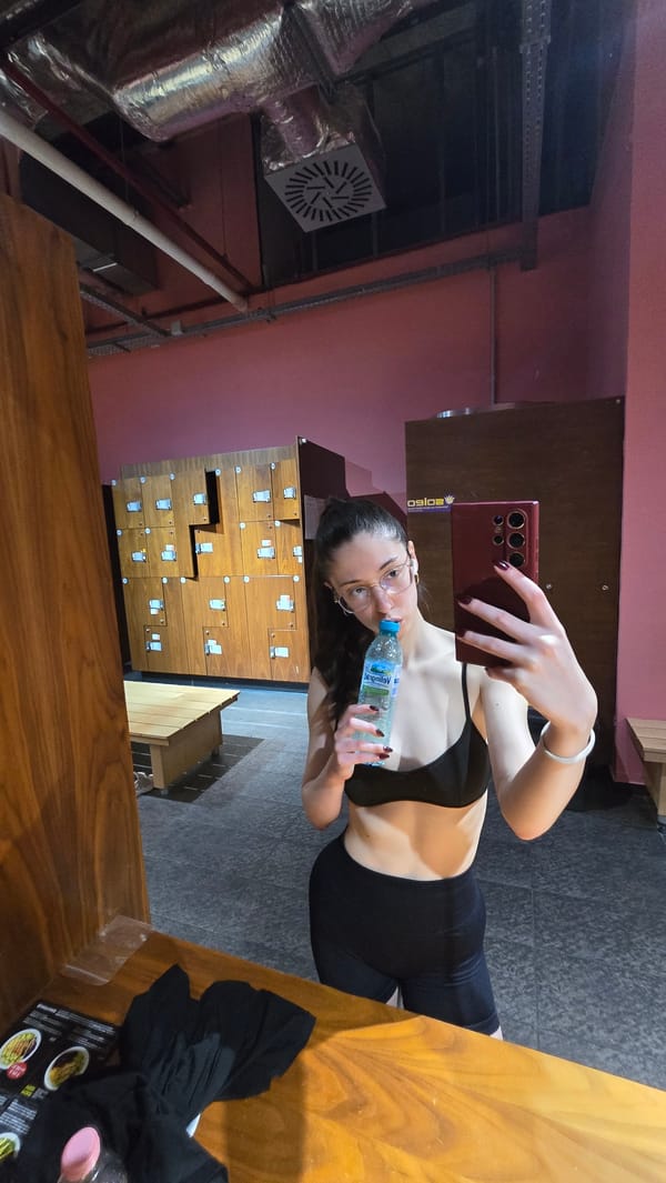 Woman takes fitness selfies in Stara Zagora gym facility