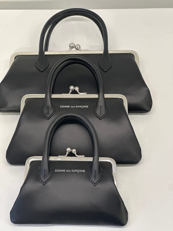 Three black handbags photographed in central London