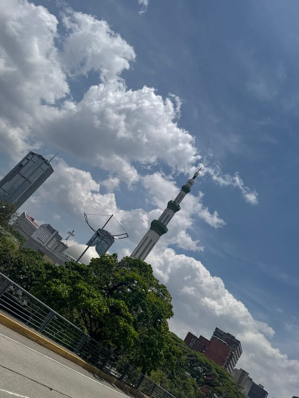 Minaret photographed against cloudy sky in Caracas, Venezuela