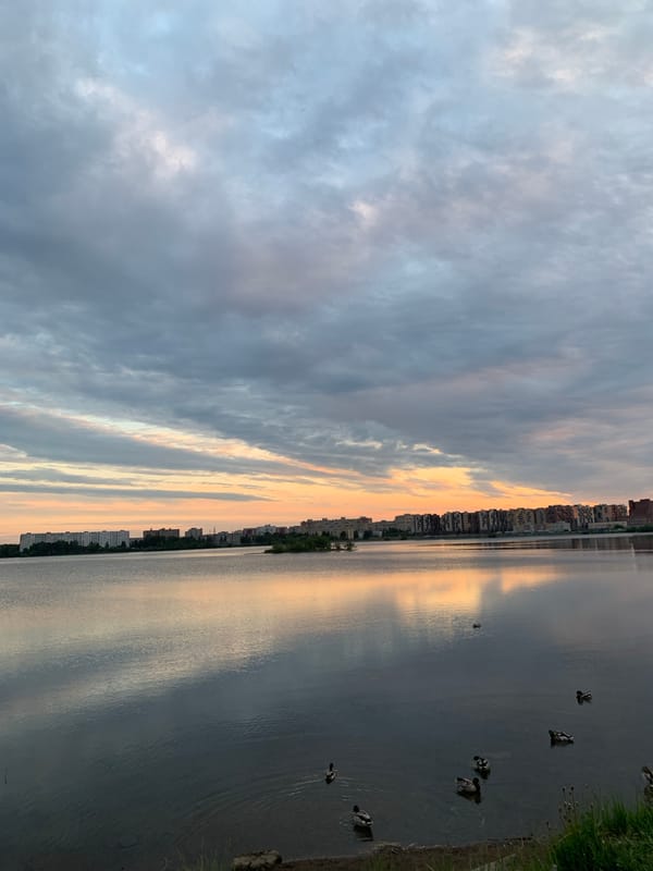 Sunset view captured over water in Severodvinsk, Russia