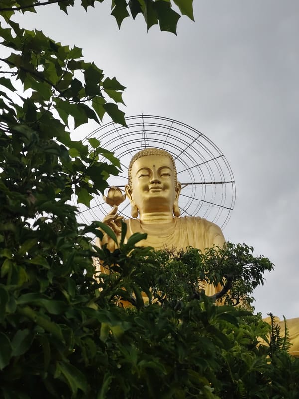 Buddhist temple visit in Đà Lạt with golden Buddha statue