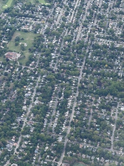 Aerial view captures suburban Cresskill neighborhood grid layout