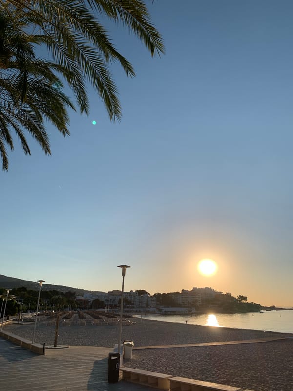 Golden hour along Palmanova's seaside promenade