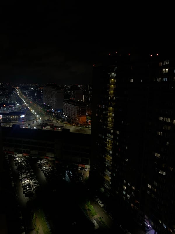 Nighttime aerial view captured over Krasnodar urban district