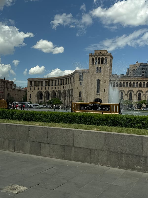 Morning scene captured at Yerevan's Republic Square fountain