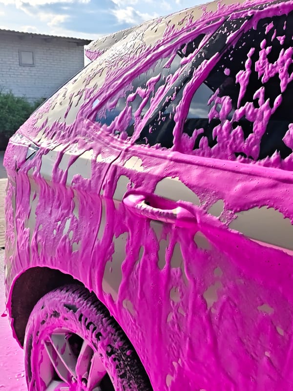 Car wash with pink soap suds documented in Vinnytsia