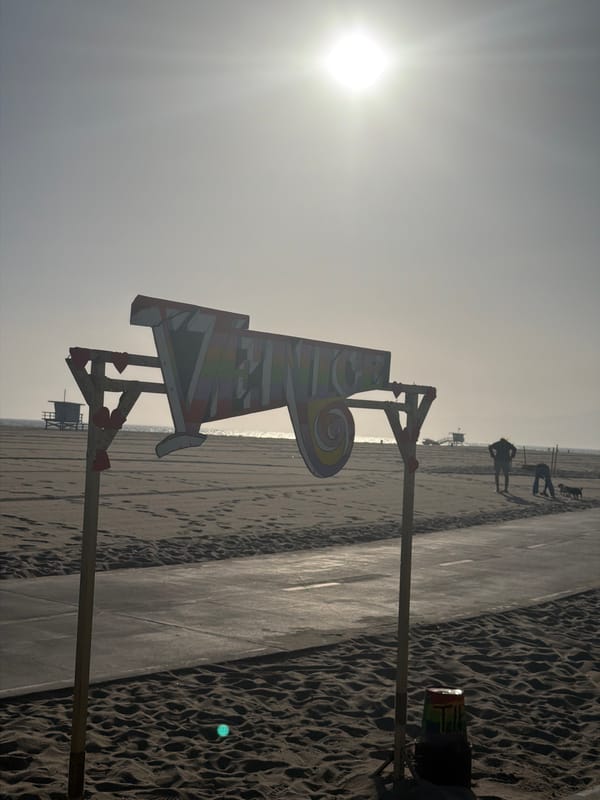 Geometric object photographed on sunny Los Angeles beach