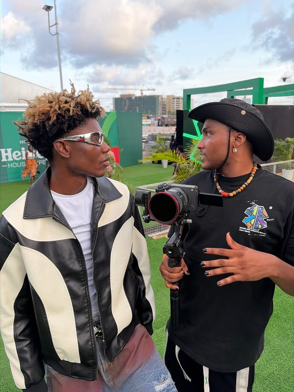 Lagos street scenes capture food vendors, film crew, promotional event