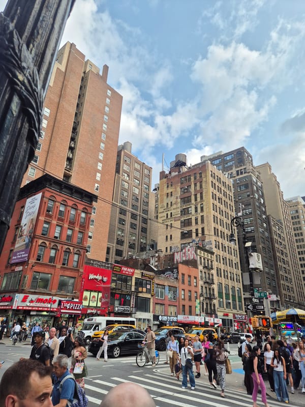 Midtown Manhattan evening: streets, protests, and Times Square
