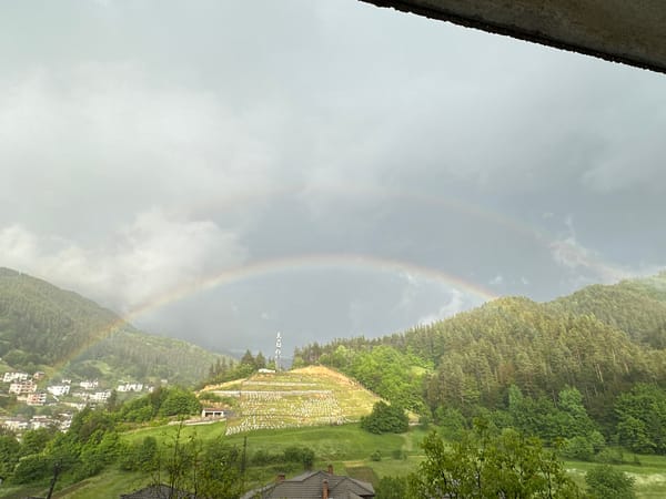 Rainbow arcs over Bulgarian village of Chepintsi