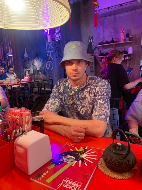 Man dines at Asian restaurant in Perm, Russia