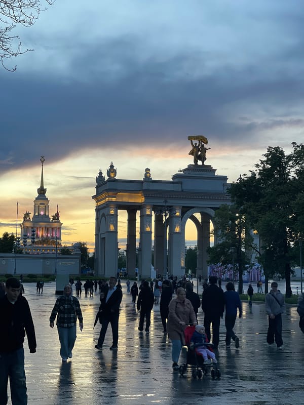 Evening transit operations observed at Moscow's VDNKh exhibition center