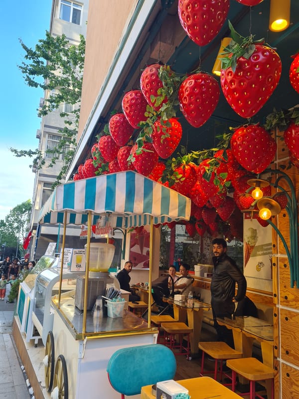 Decorated storefronts with strawberries, Christmas displays spotted in Kadıköy