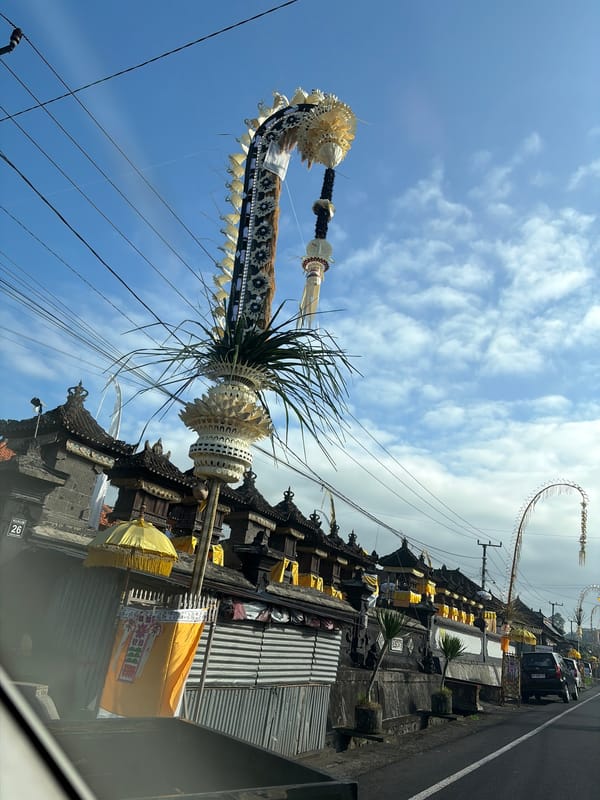 Ornate ceremonial procession winds through Baturiti streets