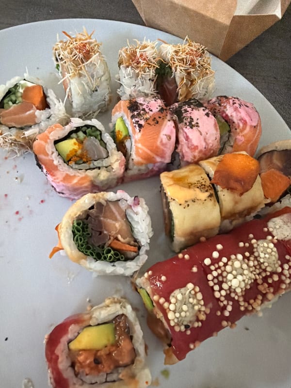 Sushi lunch in Haifa, close up at the table