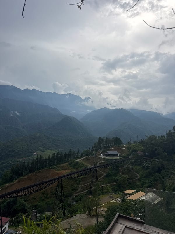 Mountain panorama from a modern viewpoint in Sa Pa, Vietnam