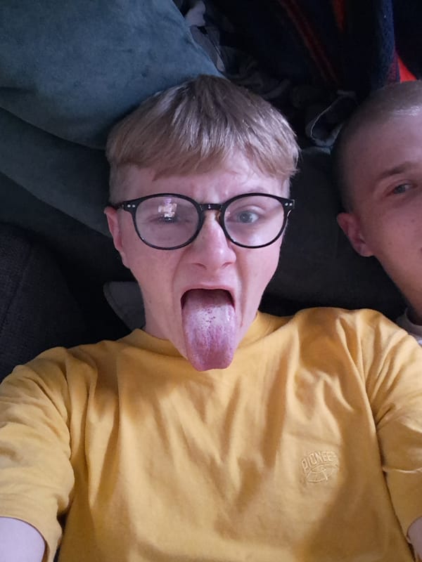 Friends lounging around, trading selfies and silly text graphics