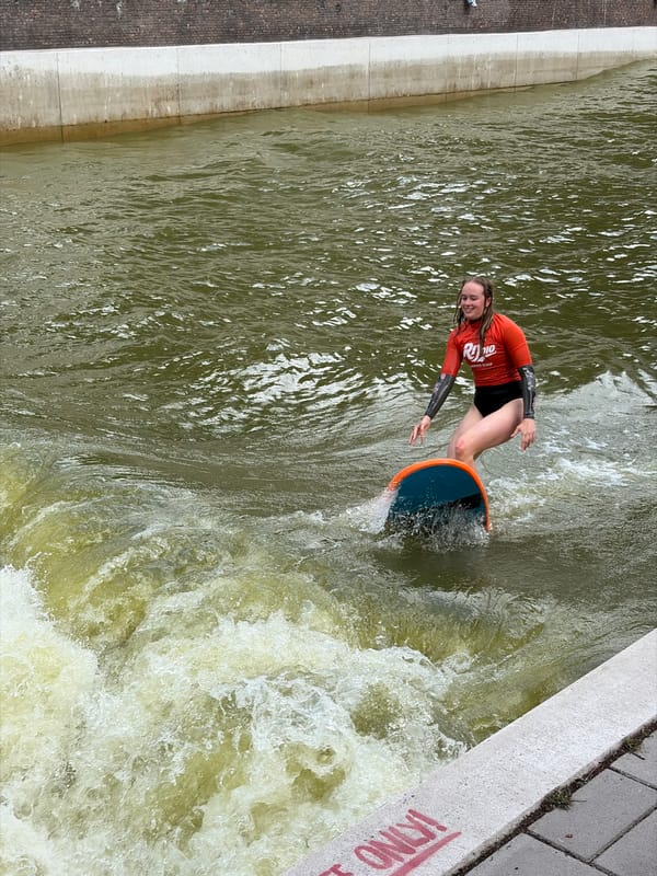 Urban river surfing on Rotterdam's standing wave