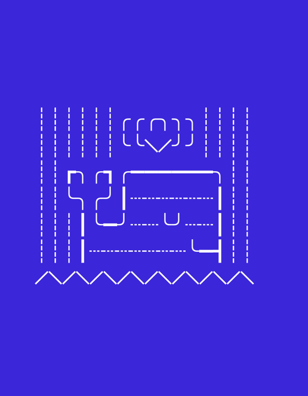 Bold minimal line-art icons span animals, robots, and objects