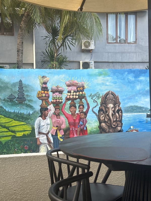 Morning documentation of Balinese art and garden scenes in Kuta