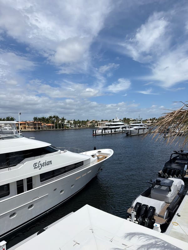 Yachts including vessel 'Elysian' documented docked in waterway