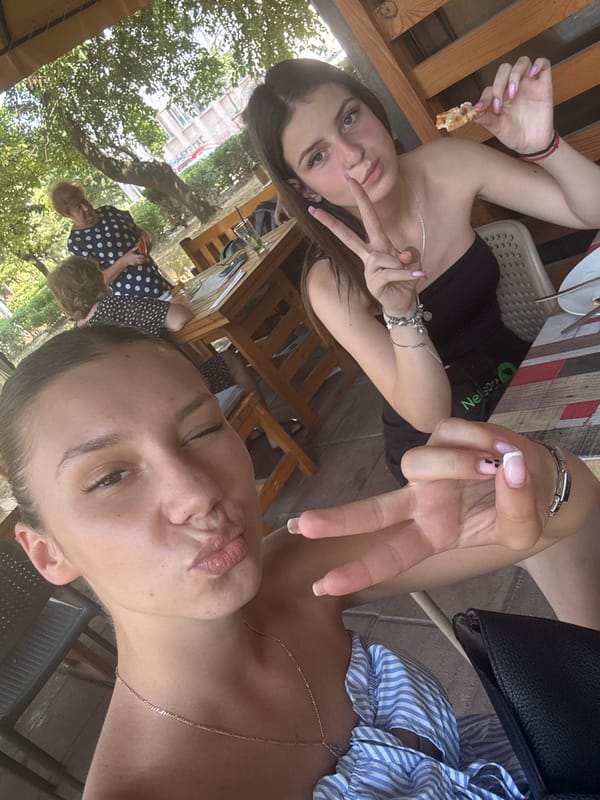 Outdoor hangout, peace sign, casual table setting