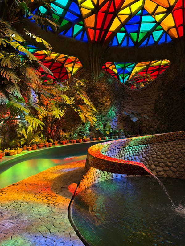 Stained glass architecture with indoor gardens observed in Naucalpan