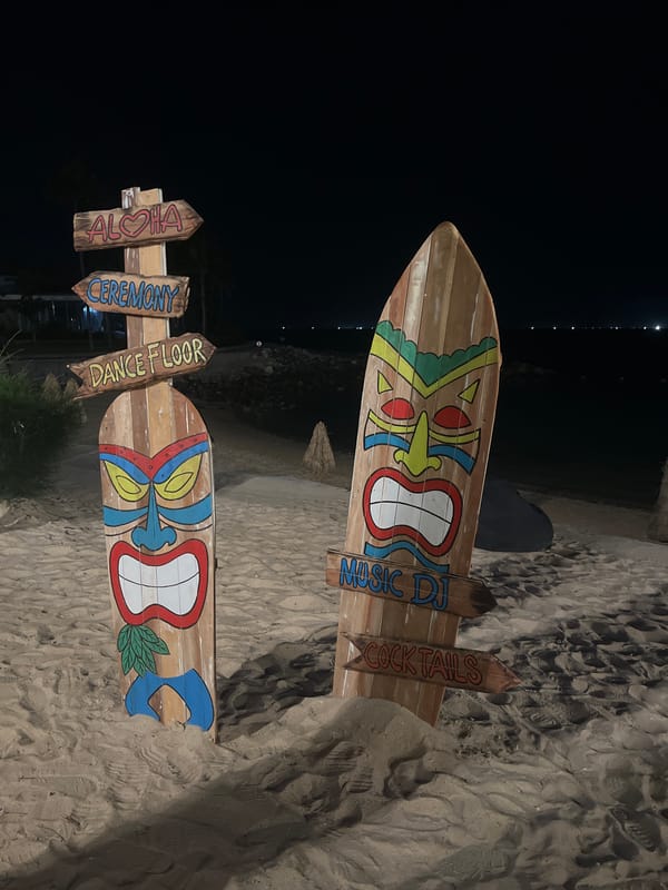 Nha Trang beach resort strip at night, sculptures and all