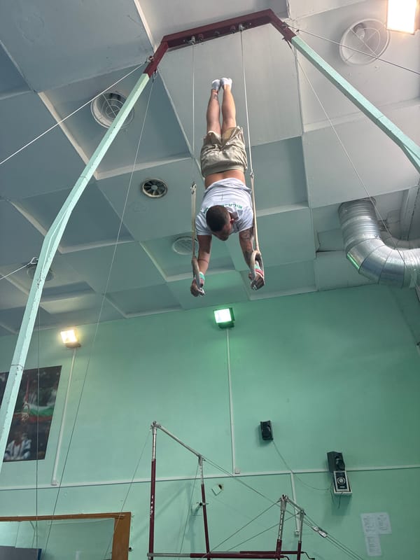 Gymnastics training session documented at Blagoevgrad gymnasium