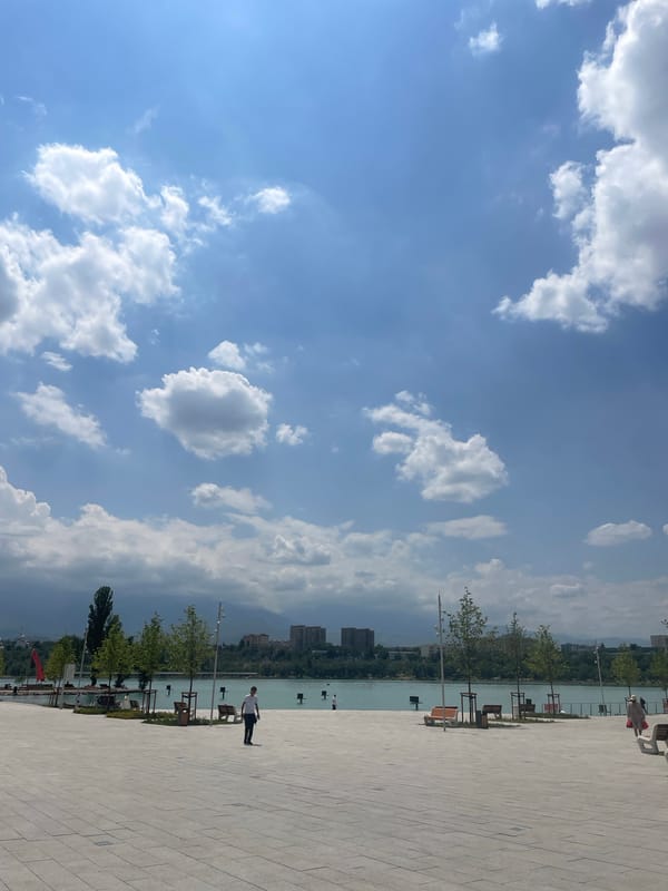 Morning street and park scenes across central Almaty