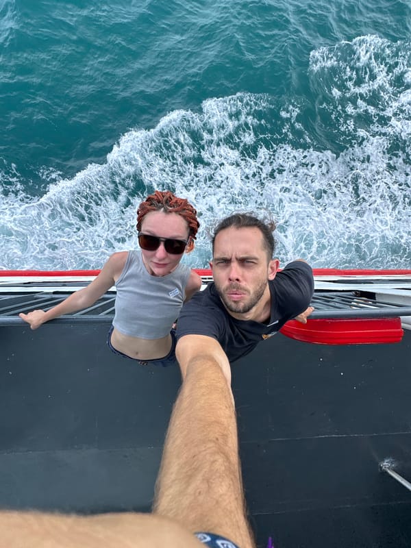 Selfies on a ferry deck off the coast of Koh Samui