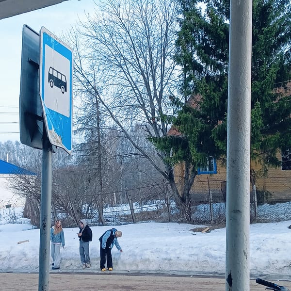Weathered bus stop sign documented in Зипуново, Russia