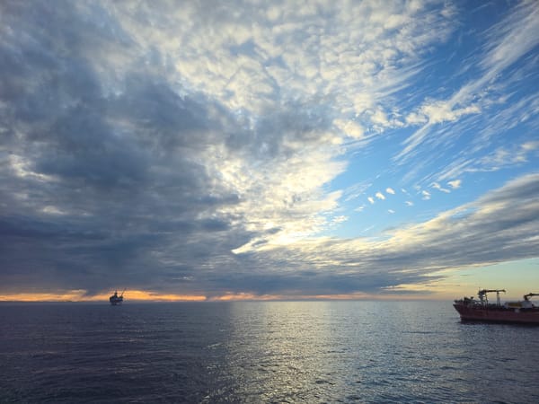 Ship and offshore platform observed in North Sea waters