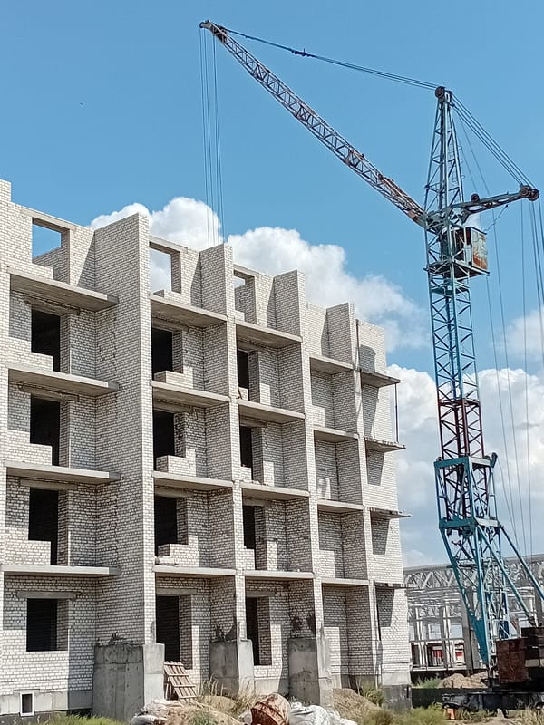 Construction site in Semey, Kazakhstan, mid-build