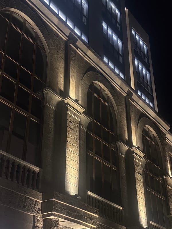 Stone building illuminated by artificial light in Yerevan