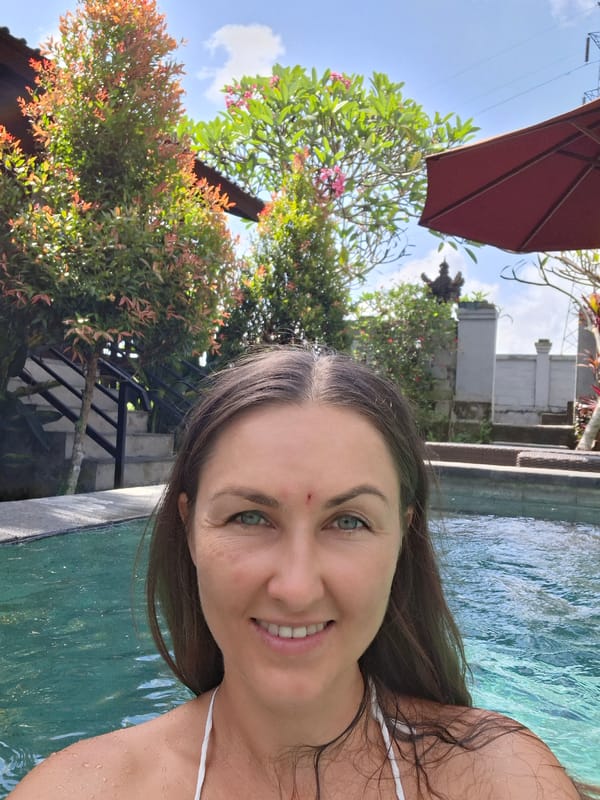 Morning pool session captured at tropical Ubud resort