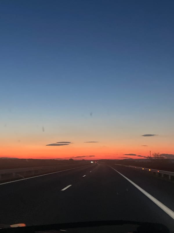 Dusk settles over a Bulgarian highway outside Sarnevo