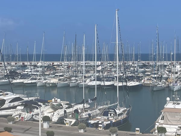 Sailboats and yachts fill Punta Ala's marina on a clear day