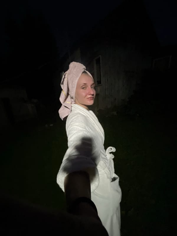 Banya night in Sharkan: robes, strawberries, and couch selfies