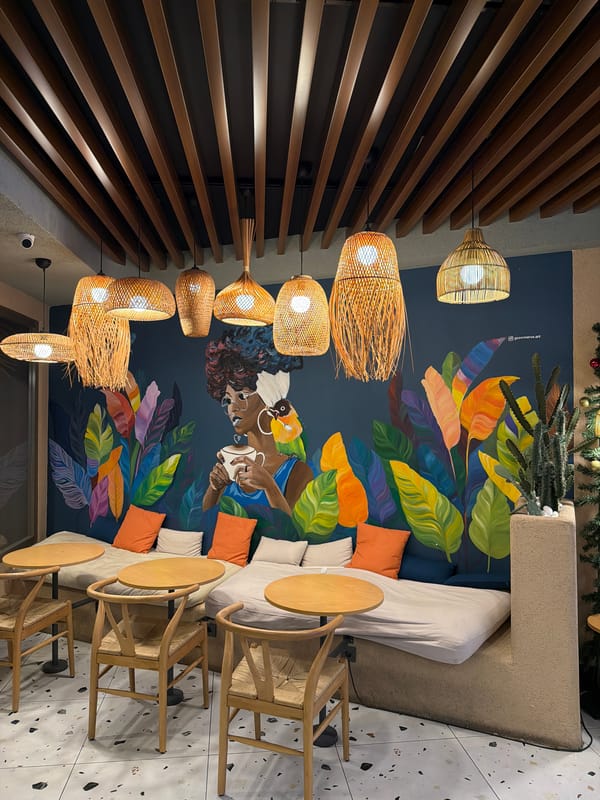 Bohemian café mural scene in İzmir, Turkey