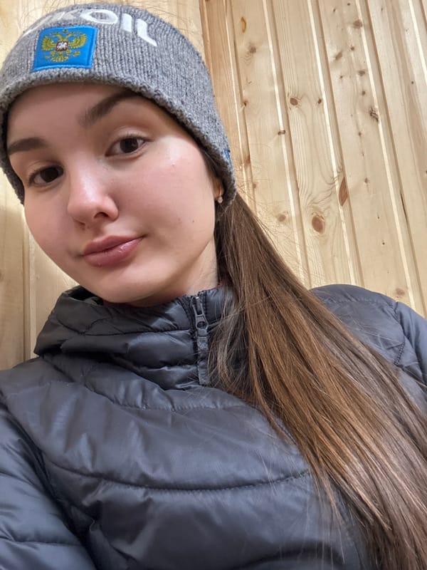 Woman spotted wearing heraldic eagle beanie in Orenburg